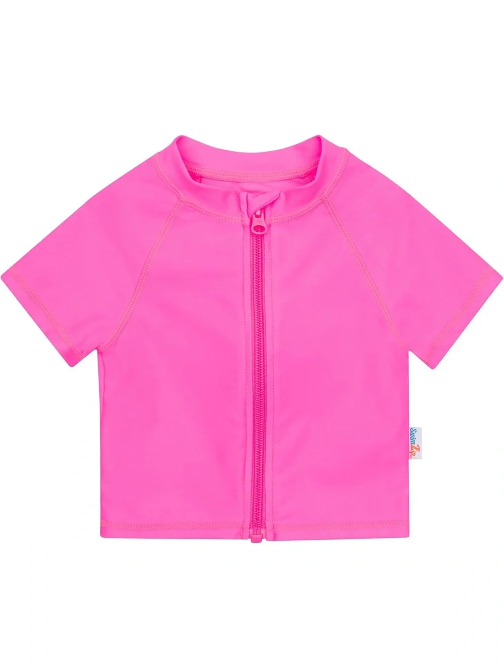 Kids Hot Pink Short-Sleeve Zip Front Swim Shirt 18-24 Months